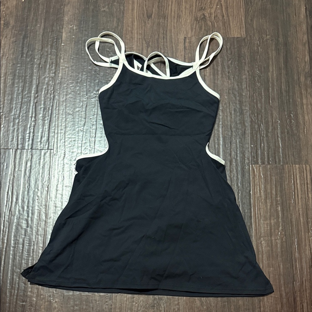 Black Strappy Dress with White Trim